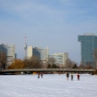 Donaucity from a frozen Old Danube